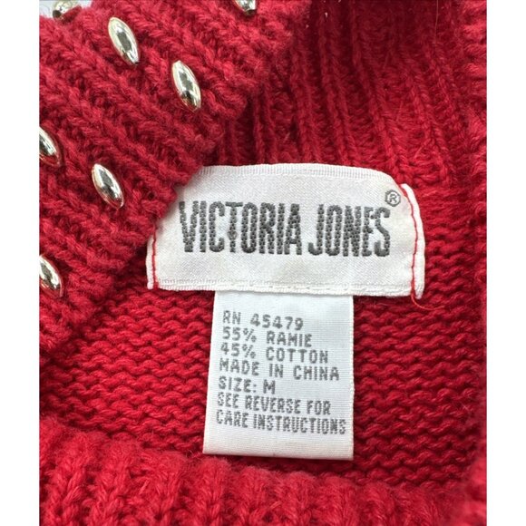 Victoria Jones Sweater Womens Medium Red Christmas Gold Snowflakes Tunic Beaded - Picture 2 of 12